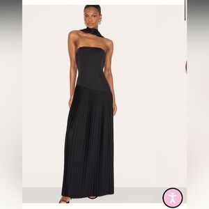 BLACK WOVEN ASYMMETRIC PLEATED MAXI DRESS